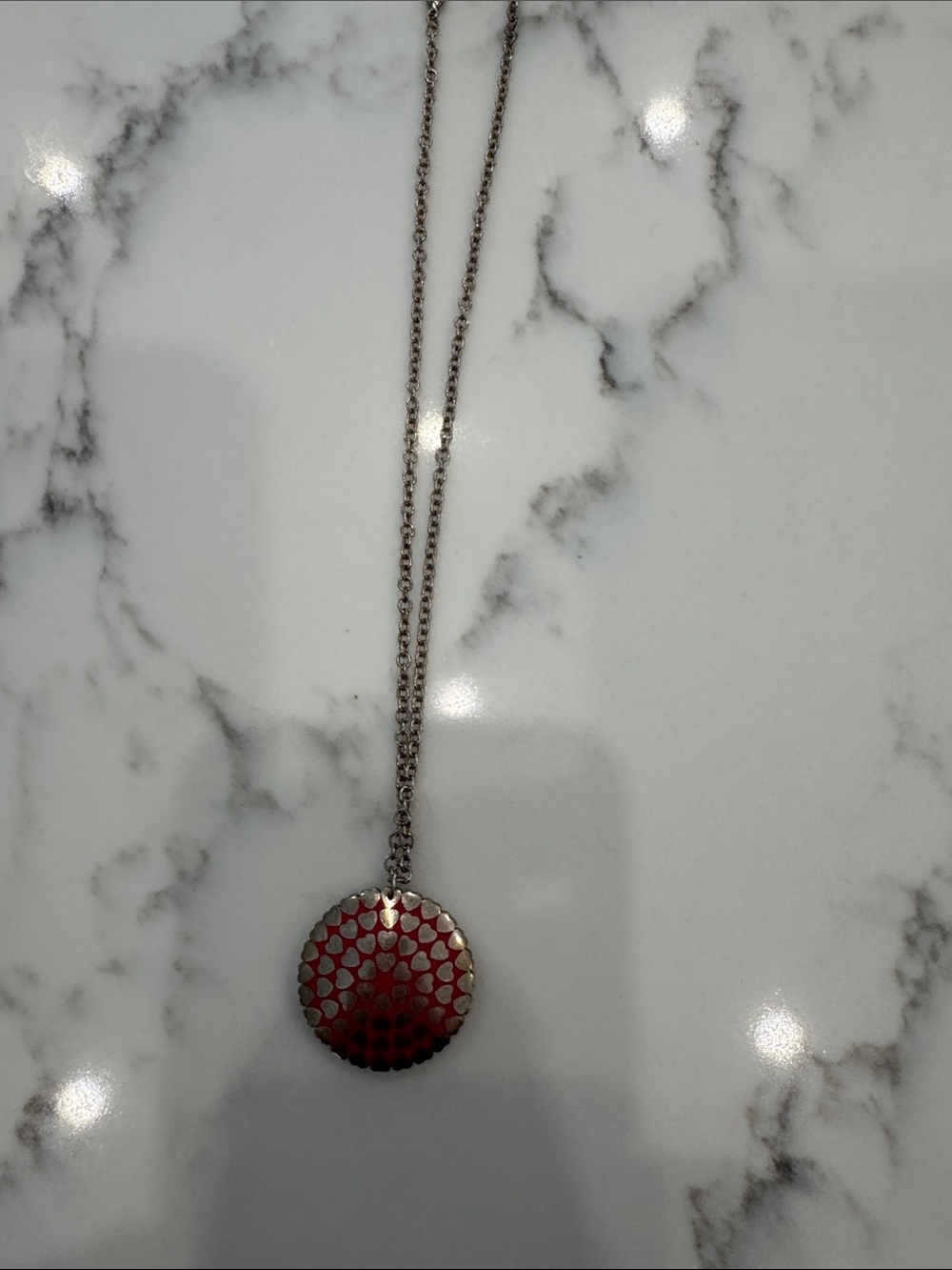 Red Patterned Disc Pendant Necklace - Women Jewelry